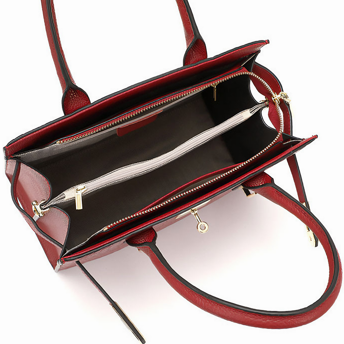 Bolsa Media com Detalhes Dourados em Couro Genuíno Borgonha - Sereinna