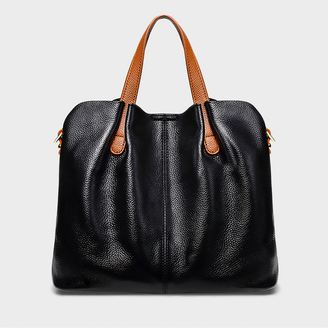 Bolsa Feminina Grande em Couro Genuino Preta com Organizador Interno - Sereinna