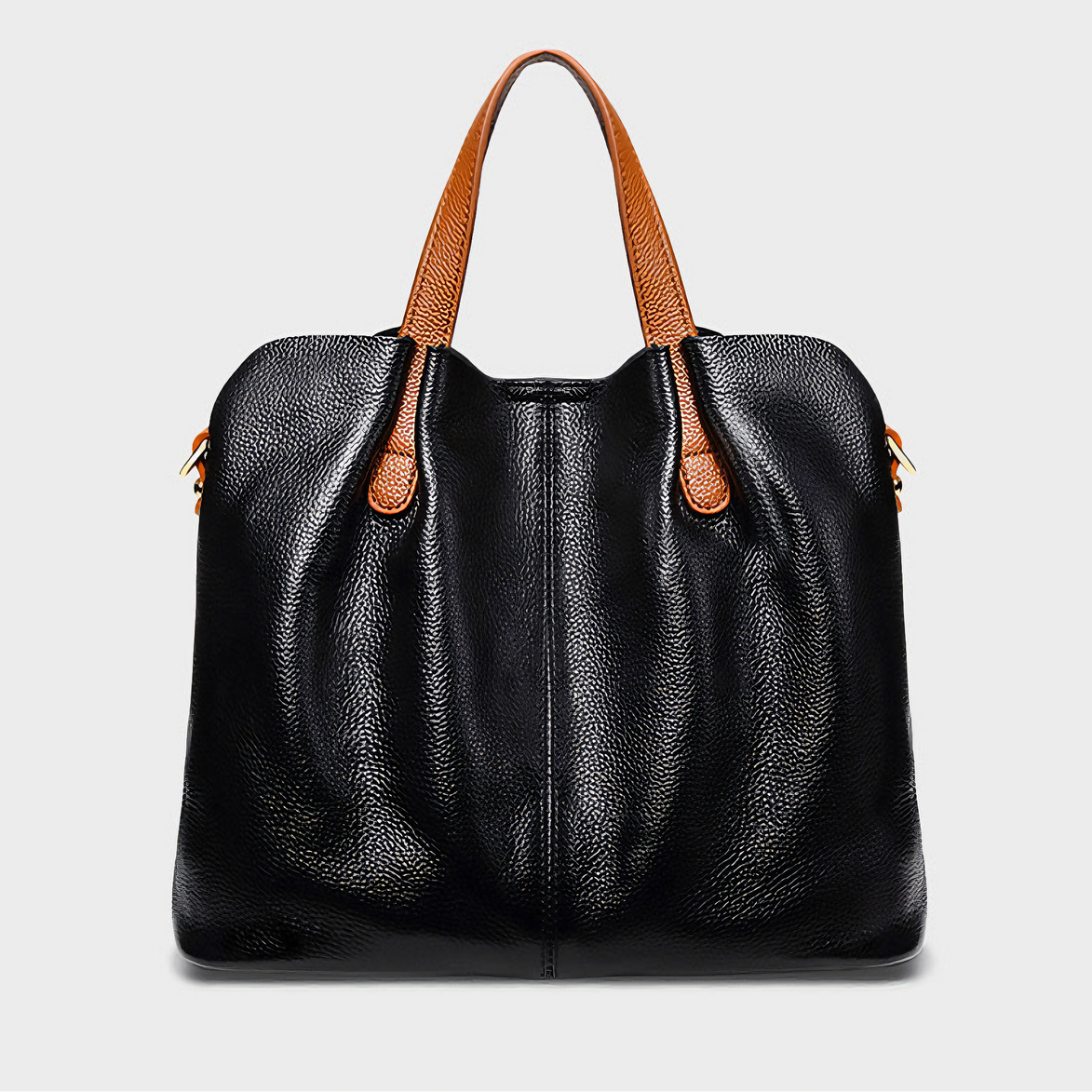 Bolsa Feminina Grande em Couro Genuino Preta com Organizador Interno - Sereinna