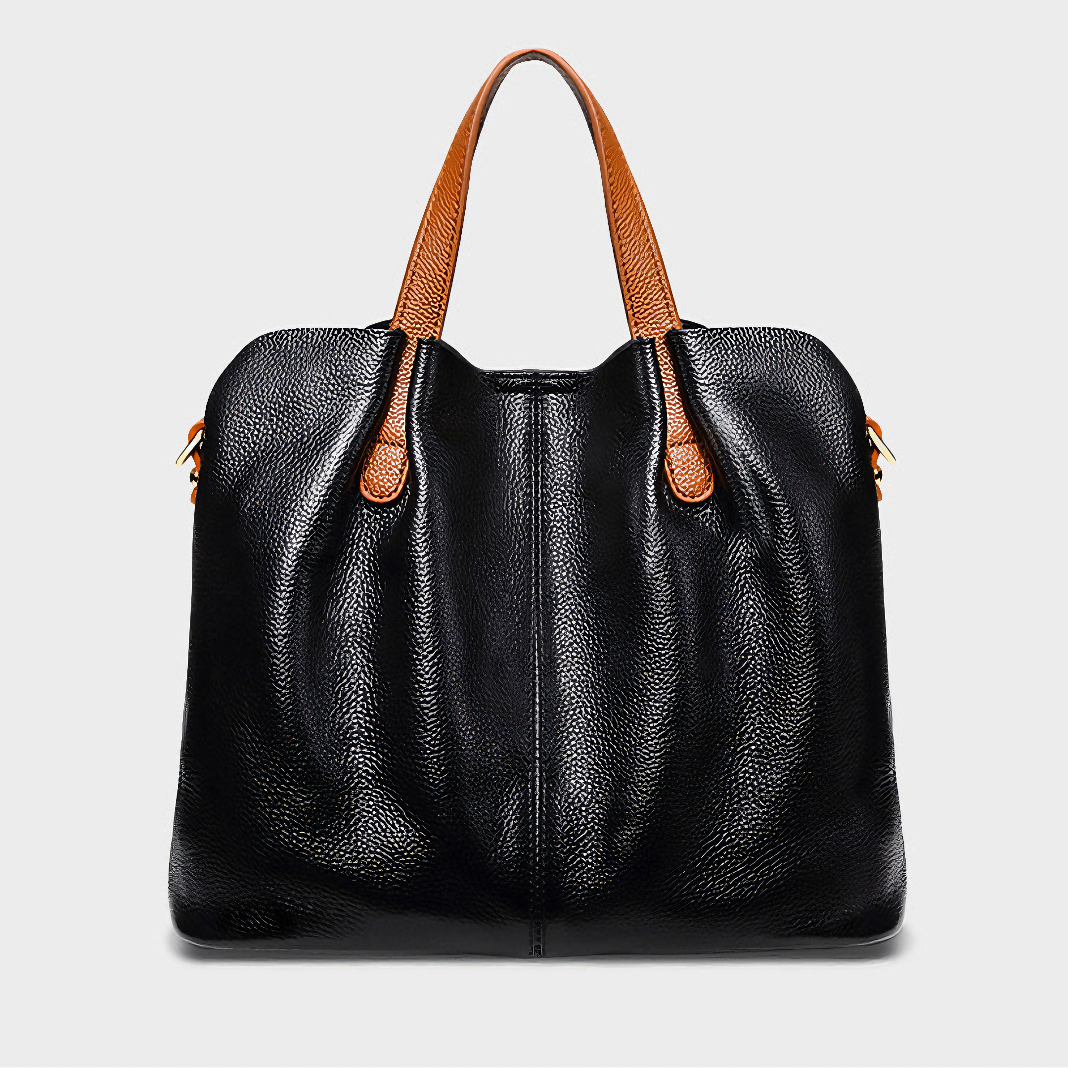 Bolsa Feminina Grande em Couro Genuino Preta com Organizador Interno - Sereinna