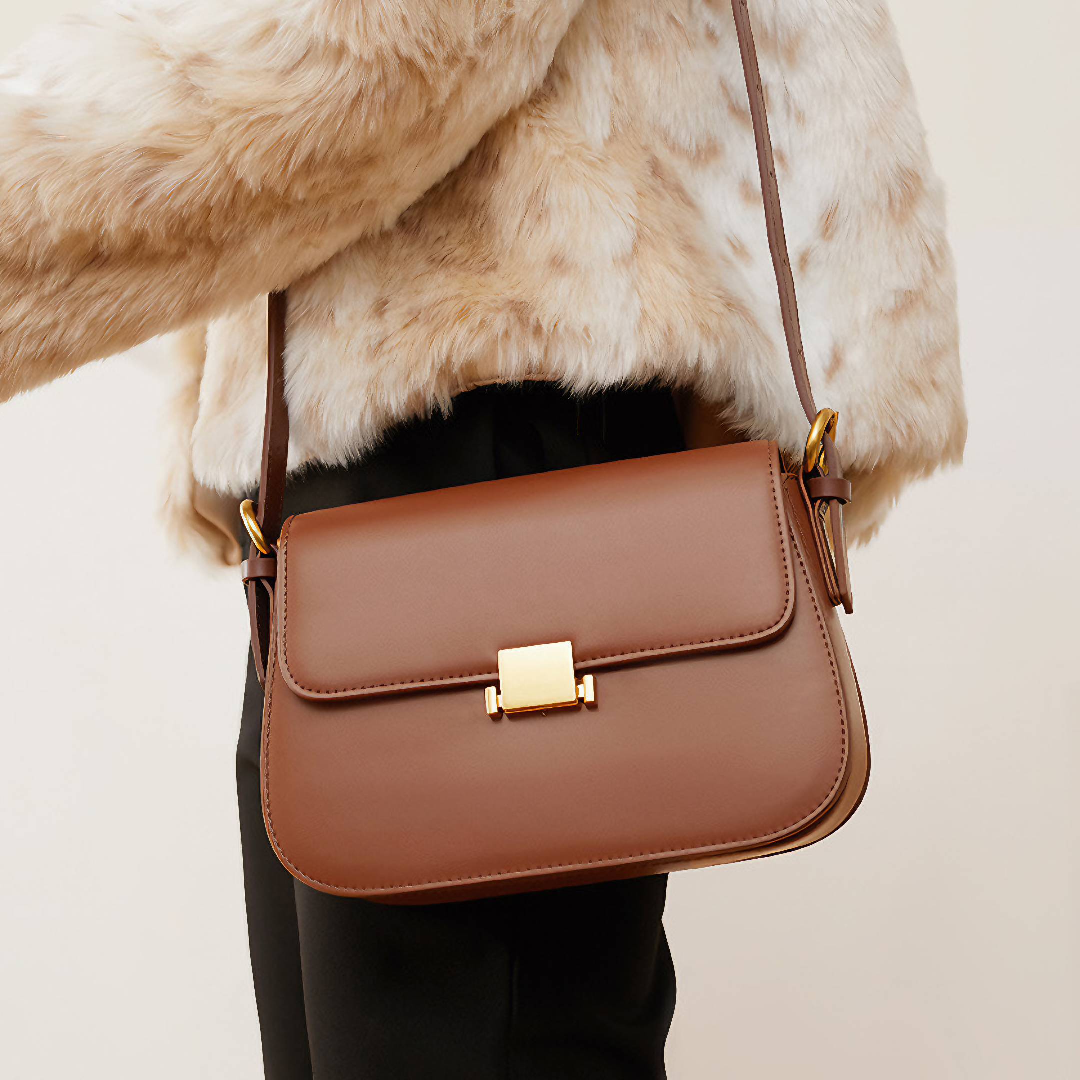 Bolsa feminina pequena em couro genuíno split marrom - Sereinna