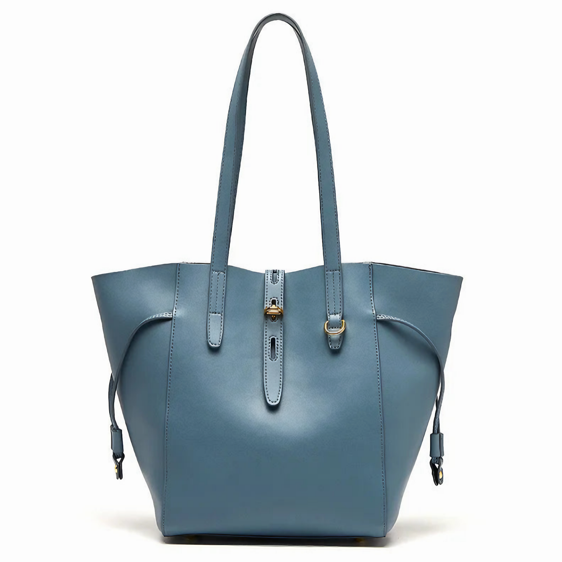 Bolsa Grande em Couro Genuino Azul com Organizador Interno - Sereinna